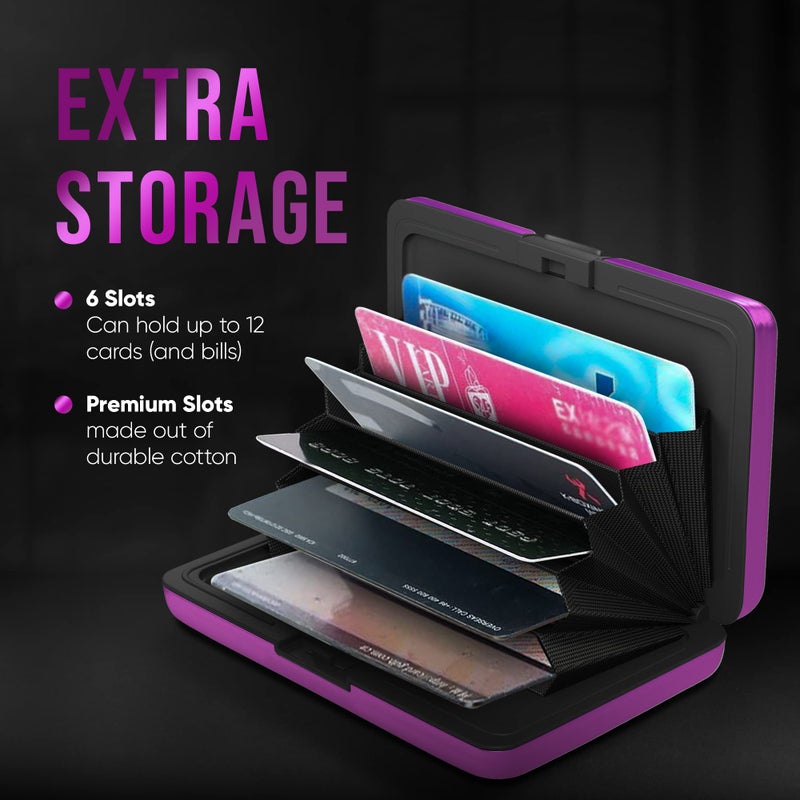 TopMost Aluminum Wallet, Card Case Wallet, Metal RFID Credit Card Holder for Men & Women, 6 Cotton Slots for 12 Cards And Bills, Rfd Protective (Purple) - Image 4